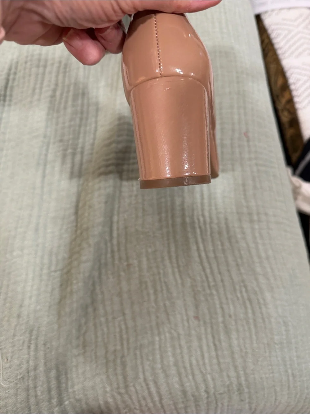 Naturalizer Nude Patent Block Heel Pumps with Gold Accent 6.5